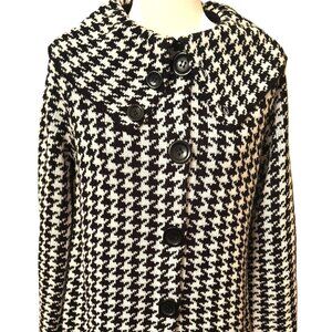 Fever Elegant Classic Houndstooth Coatigan Platter Collar Sz Large